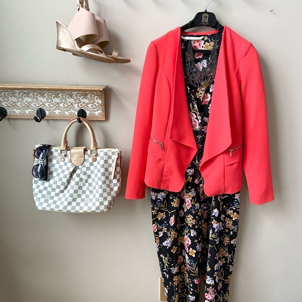 Coral orange waterfall front zipper front pockets blazer S - Picture 3 of 13